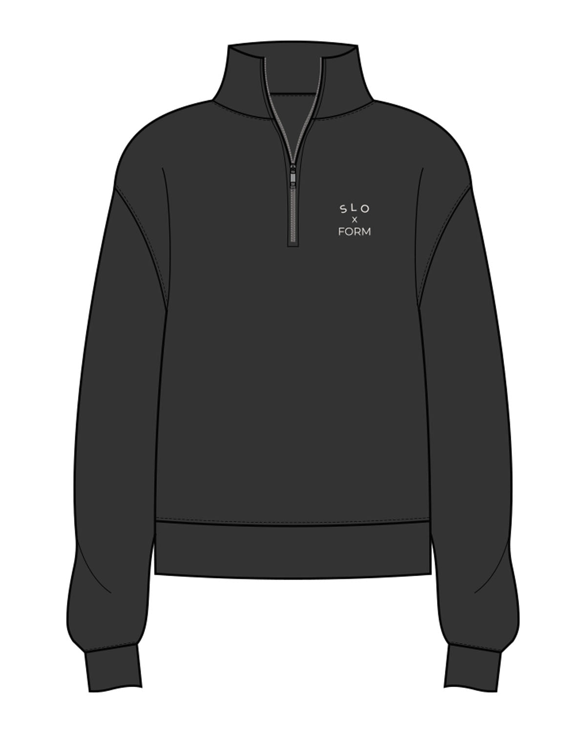 The Womens 1/4 Zip - Washed Black - Slo x Form - Left Chest Stacked - Printed - Bone
