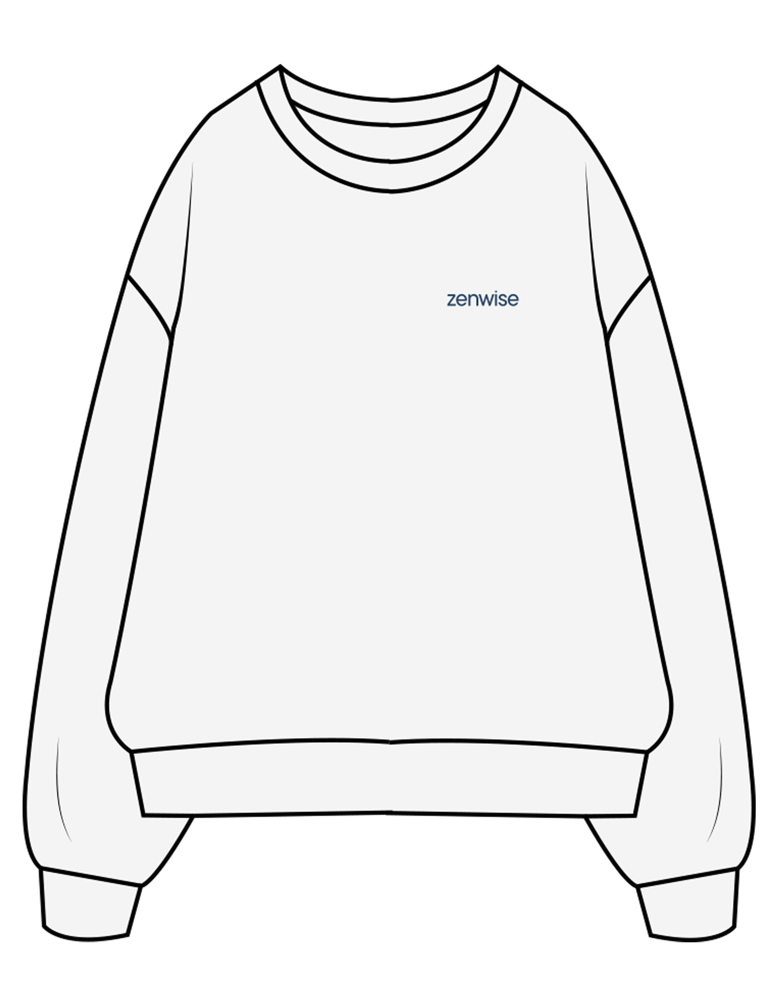 The Mens Crewneck - White Heather - Zenwise - Left Chest & Back Stacked - Printed - Blue
