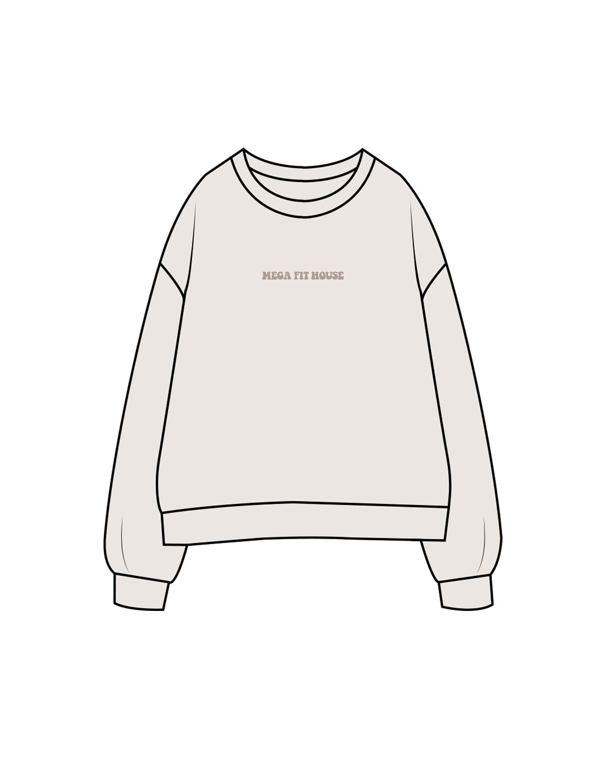 The Womens Crewneck - Bone - Megafit House - Center Chest & Back Stacked - Printed - Tone on Tone