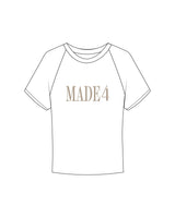 The Micro Rib Baby Tee - White - M4Lagree - Center Chest "MADE4" - Printed - Tan