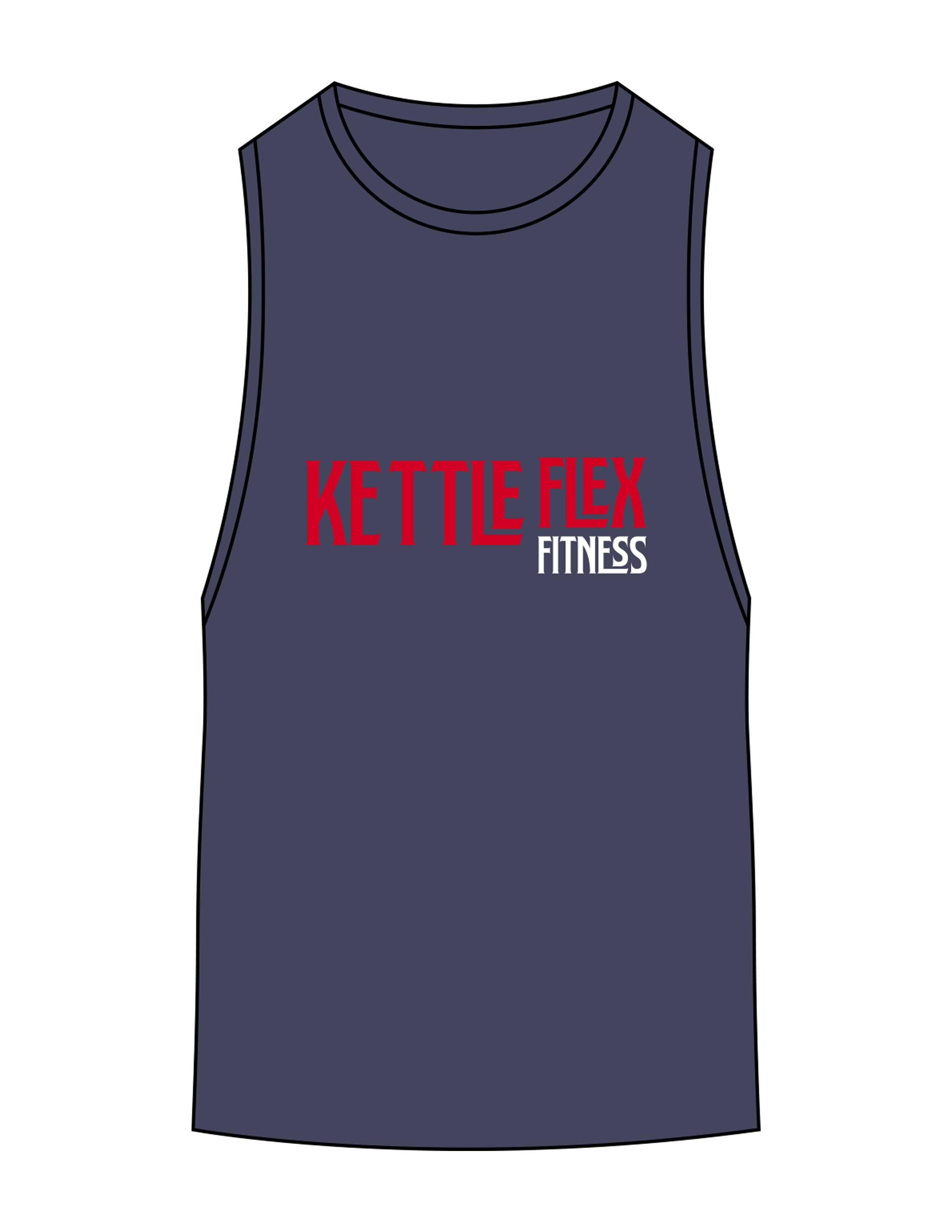 The Scoop Muscle Tank - Navy Heather - KettleFlex - Center Chest & Back Stacked - Printed - Full Color
