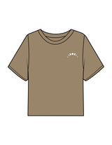The Boxy Crop Tee - Sand - Symmetry Yoga - Left Chest & Back Stacked - Printed - White