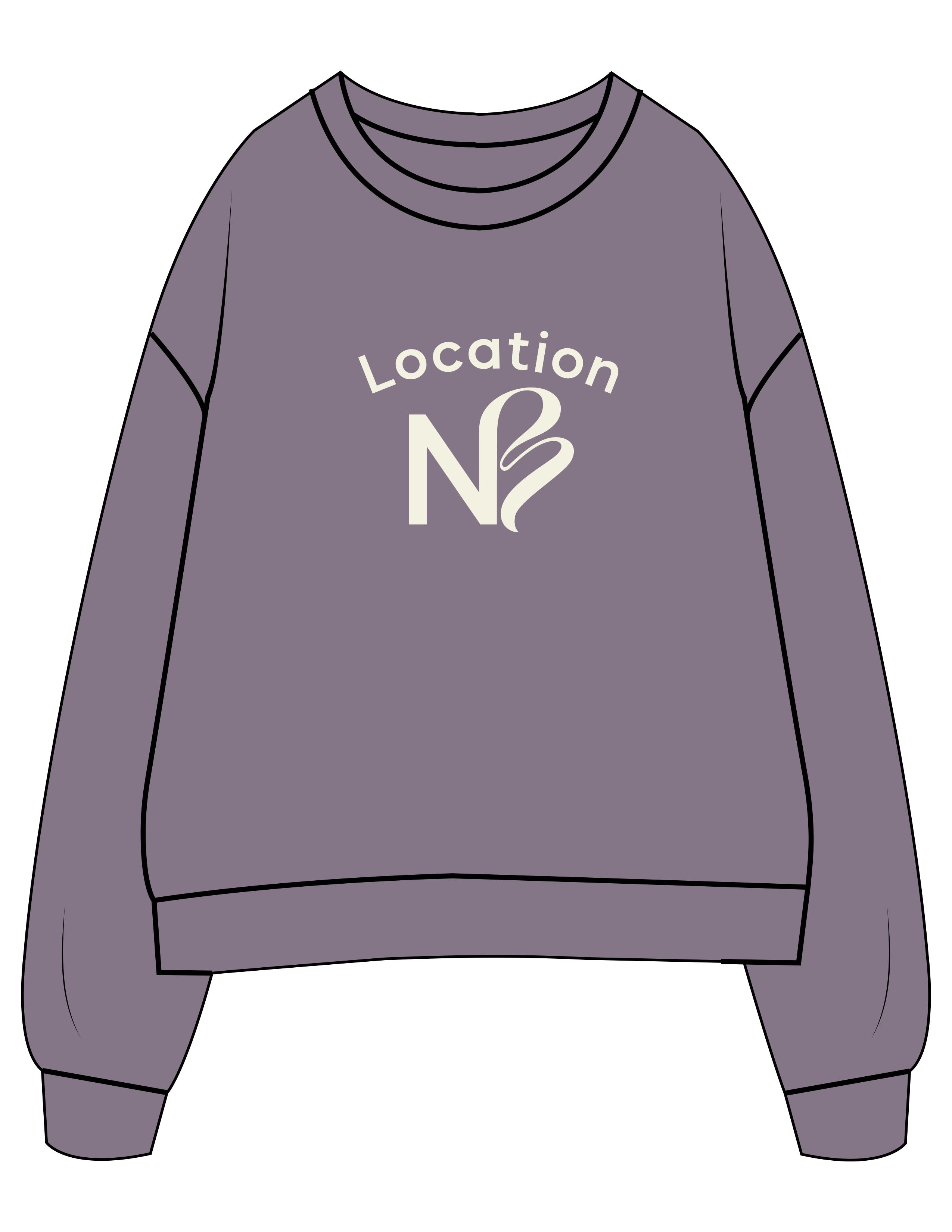 The Midweight Unisex Crewneck - Washed Plum - Neighborhood Barre - Center Chest "LOCATION" - Printed - Warm White
