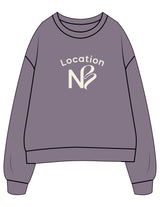 The Midweight Unisex Crewneck - Washed Plum - Neighborhood Barre - Center Chest "LOCATION" - Printed - Warm White