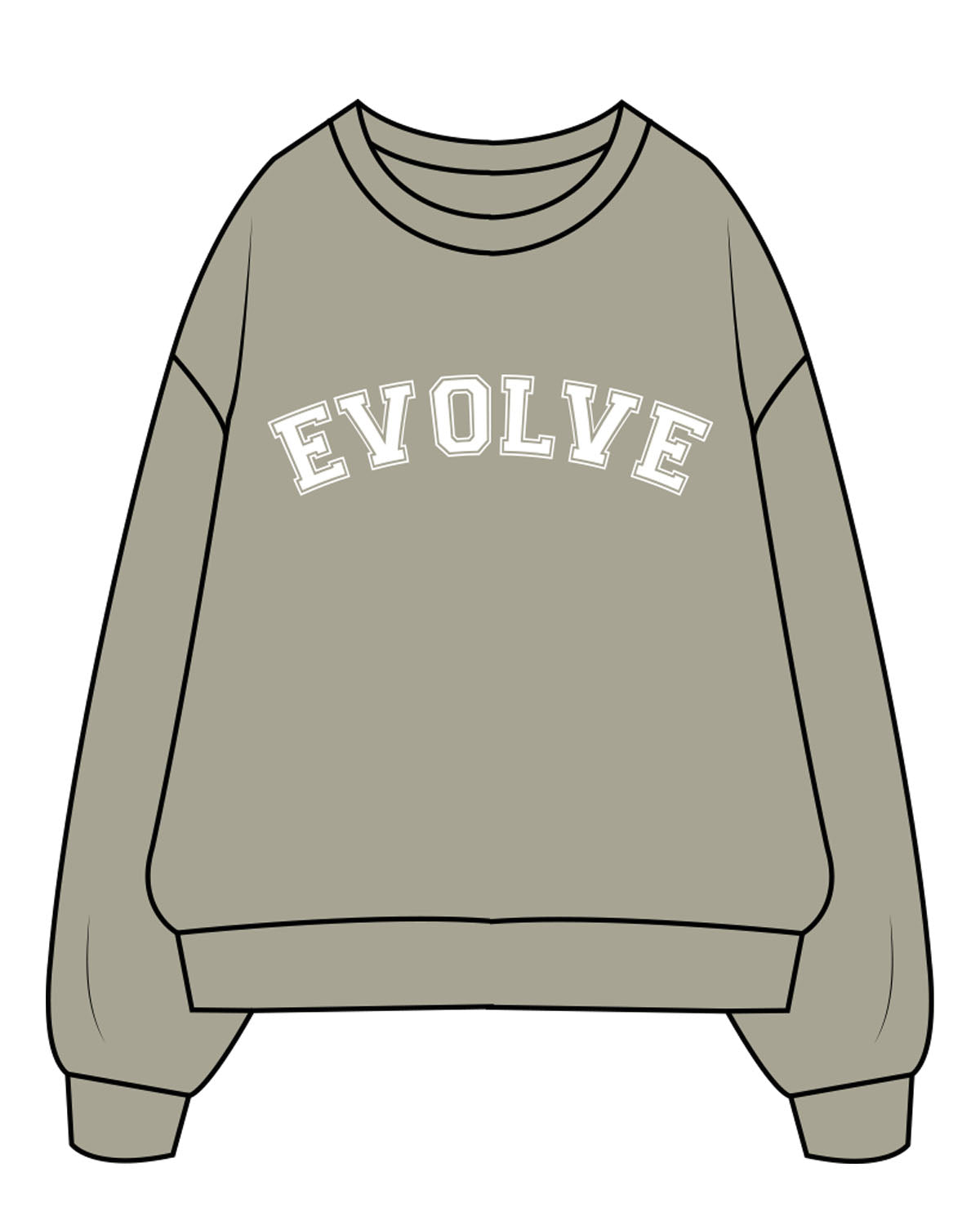 The Womens Heavy Crewneck - Eucalyptus - Evolve Lagree - Center Chest & Back Neckline - White