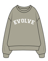 The Womens Heavy Crewneck - Eucalyptus - Evolve Lagree - Center Chest & Back Neckline - White