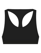 The Racer Bra - Black - The Refinery Fitness Studio - Center Back - Printed - White