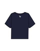 The Boxy Crop Tee - Navy - YP - Center Chest Stacked & Back Neckline - Printed - White