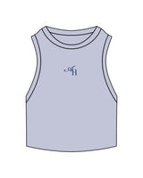 The Ribbed Crop Tank - Powder - Activate House - Center Chest - Embroidered - Blue Denim