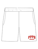 The Womens Jogger Shorts - White - Pilates Plus PB - Left Leg - Printed - Red
