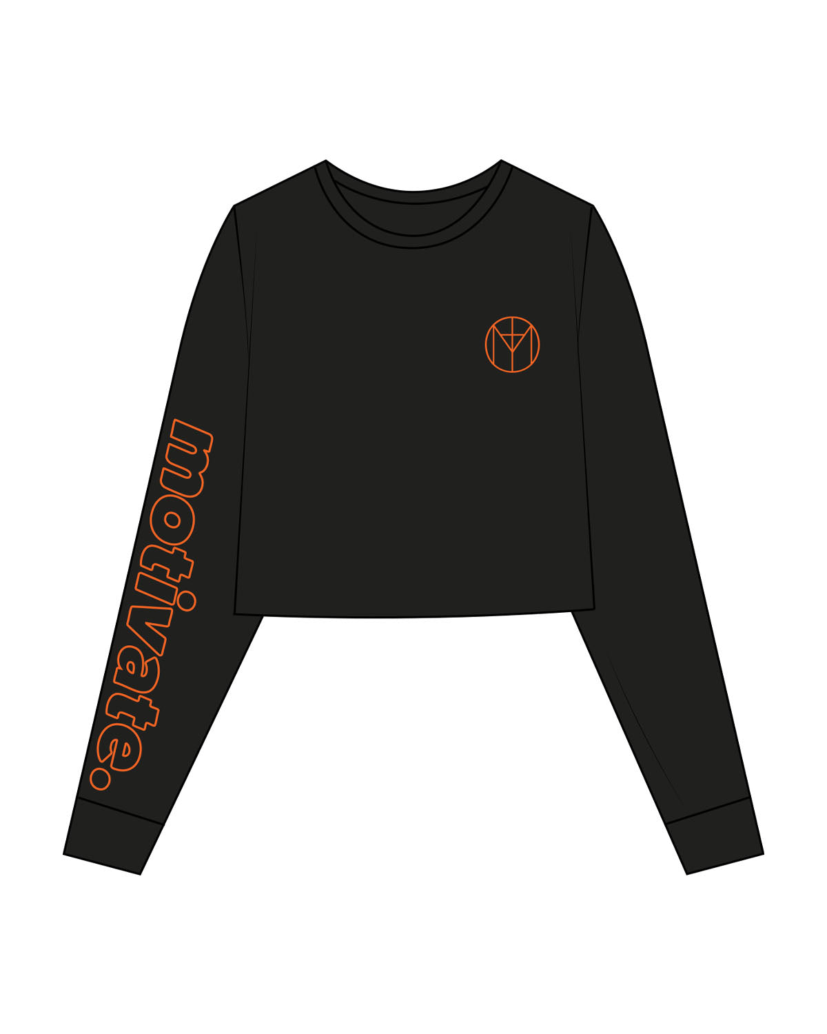 The Crop Long Sleeve - Black - Motivate Movement - Left Chest & Right Sleeve - Printed - Orange