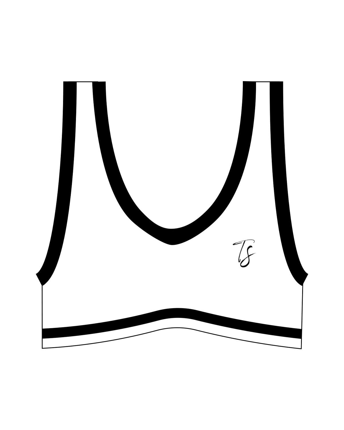The Piped Bra - White - Team Sculpted - Left Chest & Center Back Logo - Printed - Black
