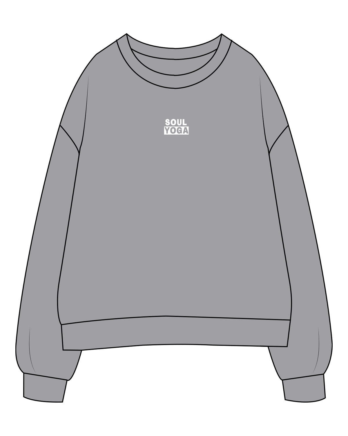 The Womens Crewneck - Heather - SOUL YOGA - Center Chest Stacked - Embroidered - White