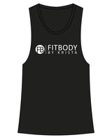 The Womens Racerback Tank - Black - Fitbody - Center Chest Stacked & Back Center - White