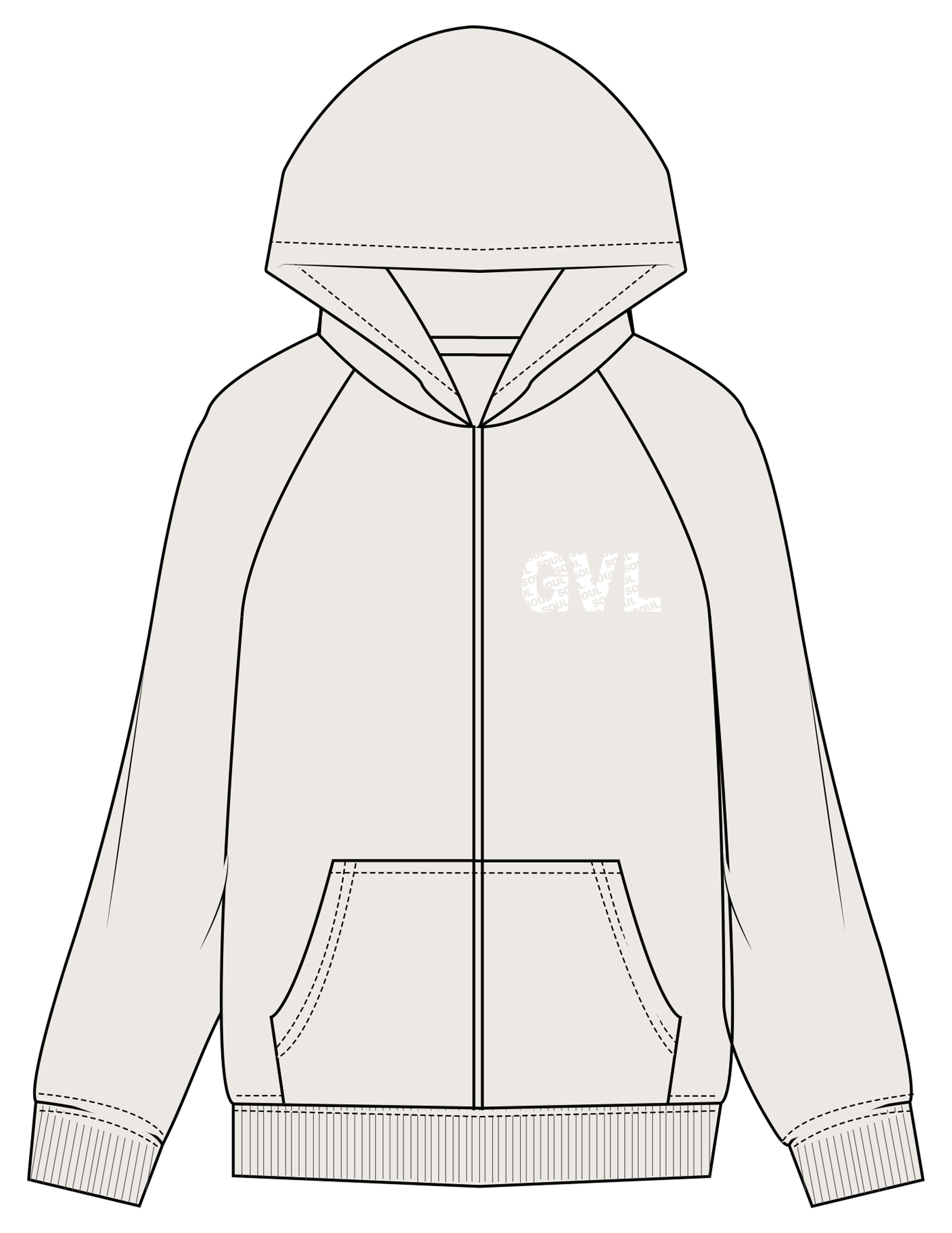 The Mens Heavyweight Zip Hoodie - Bone - SOUL YOGA - Left Chest "GVL" - Printed - White