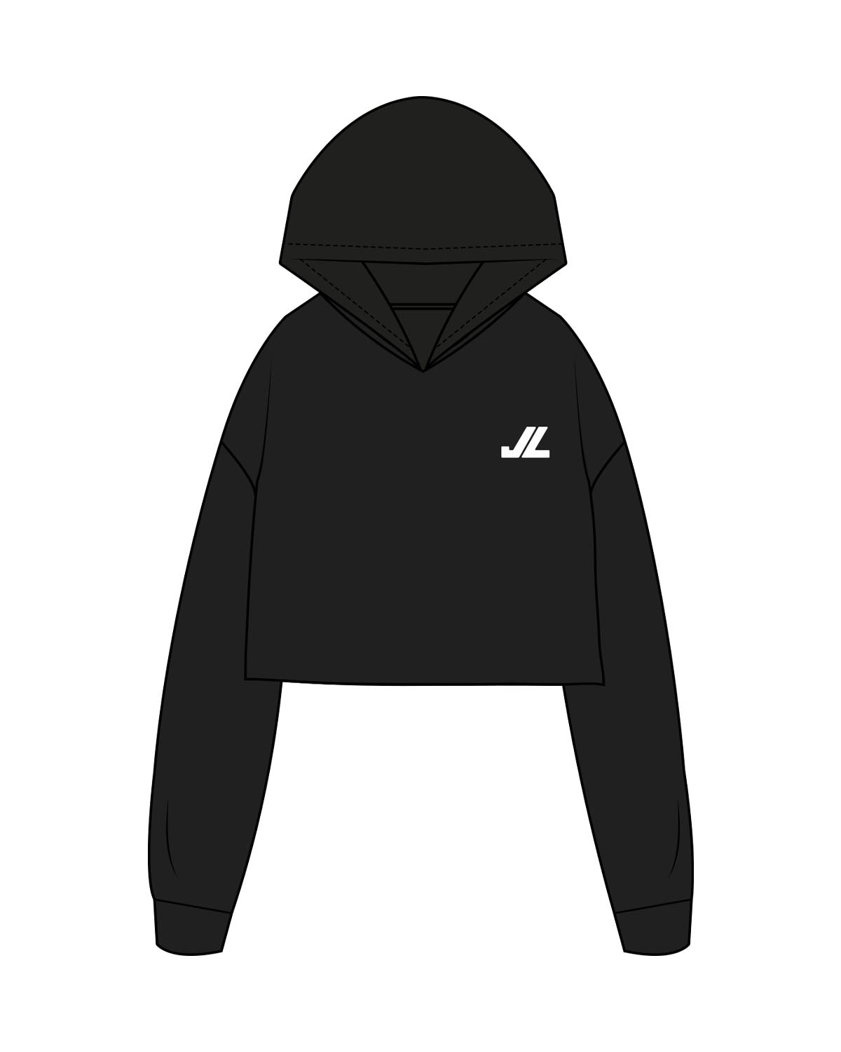The Crop Terry Hoodie - Black - JL Marketing - Left Chest - Printed - White