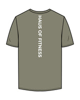 The Mens Tee - Eucalyptus - Haus of Fitness - Left Chest & Back Vertical Text - White