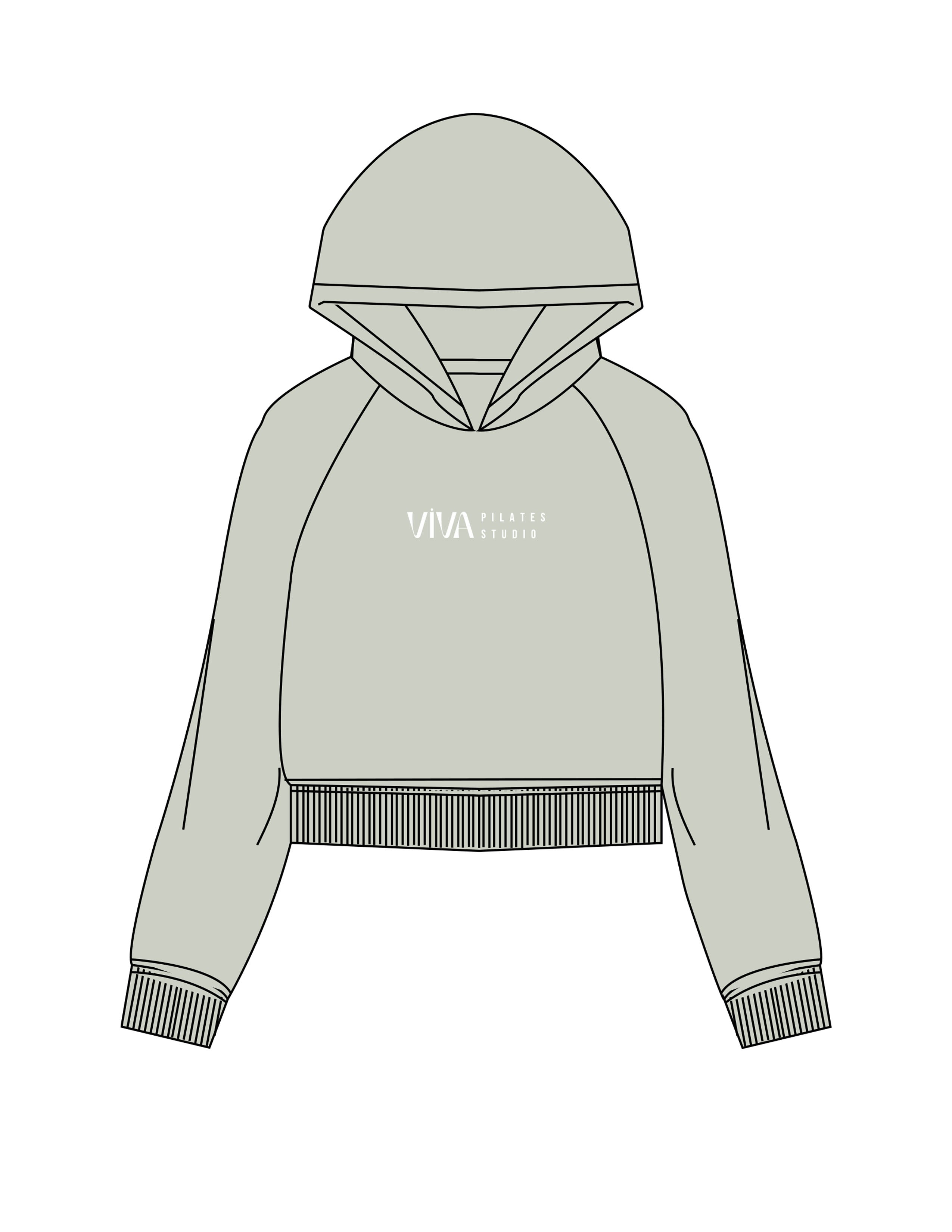 The Womens Lightweight Cropped Hoodie - Sage - Viva Pilates - Center Chest - Printed - White