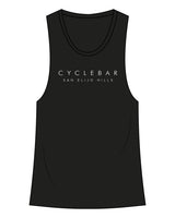 The Womens Racerback Tank - Black - Cyclebar - Center Chest Stacked & Back Neckline Smiley - White