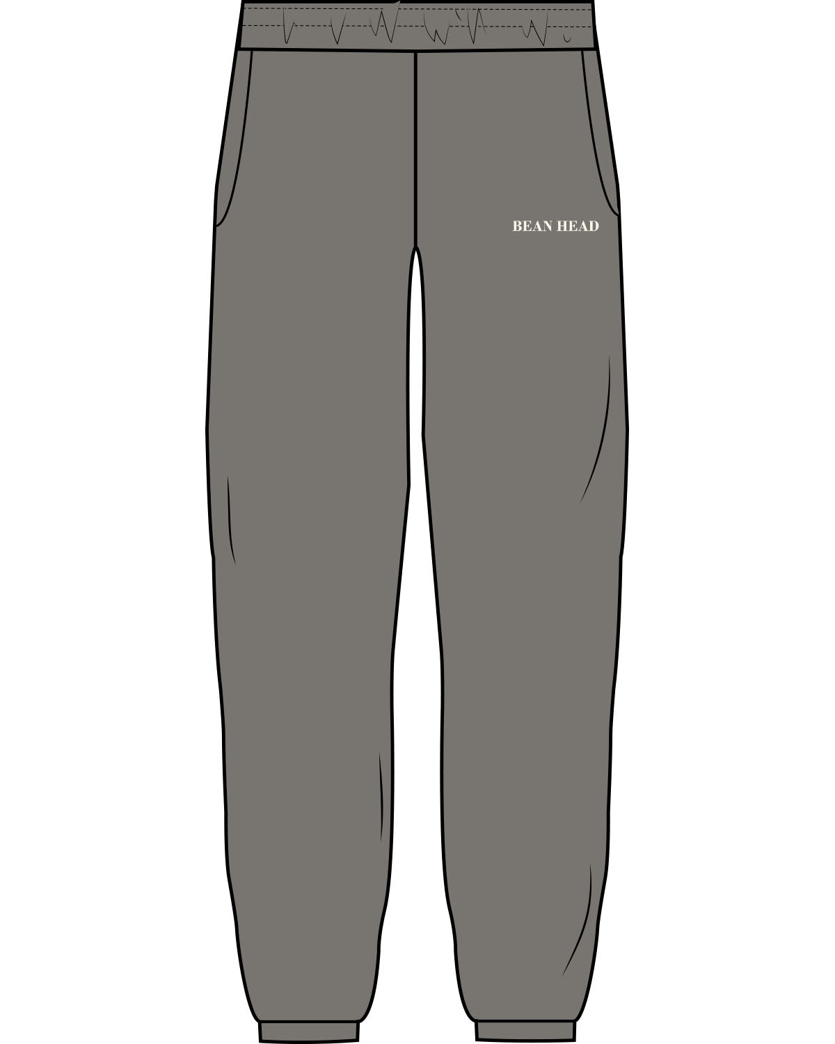 The Mens Sweatpants - Washed Gray - Bean Head - Left Leg - Embroidered - Off White
