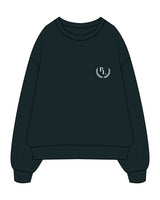 The Mens Crewneck - Pine Green - PLATFORM - Left Chest - Back Stacked - Printed - White