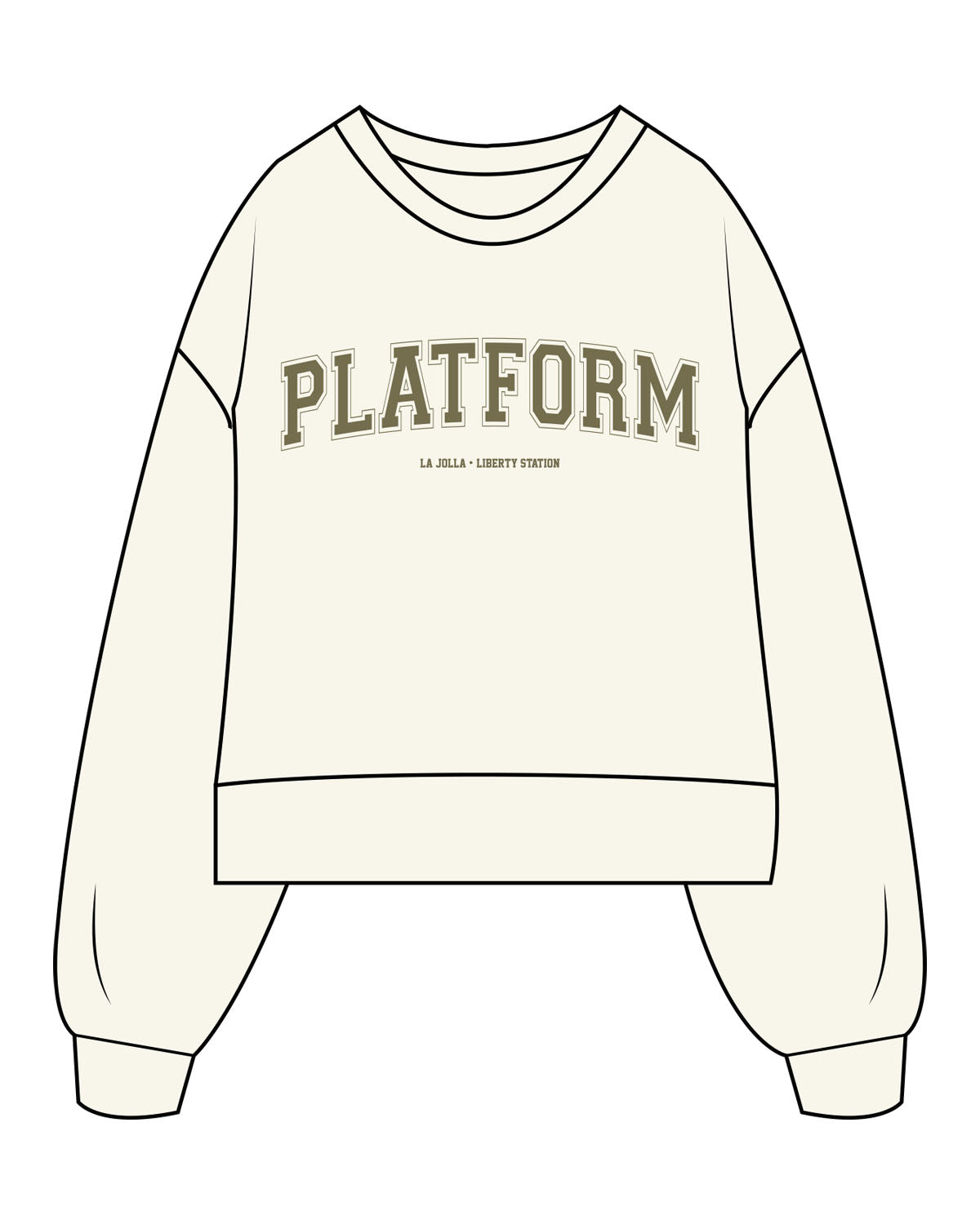 The Womens Heavyweight Crop - Off White - Platform - Center Chest "La Jolla · Liberty St" - Printed - Full Color