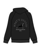 The Mens Hoodie - Black - Updog Yoga - Left Chest - Back Center - "WhatsUpDog" - Printed - Full Color