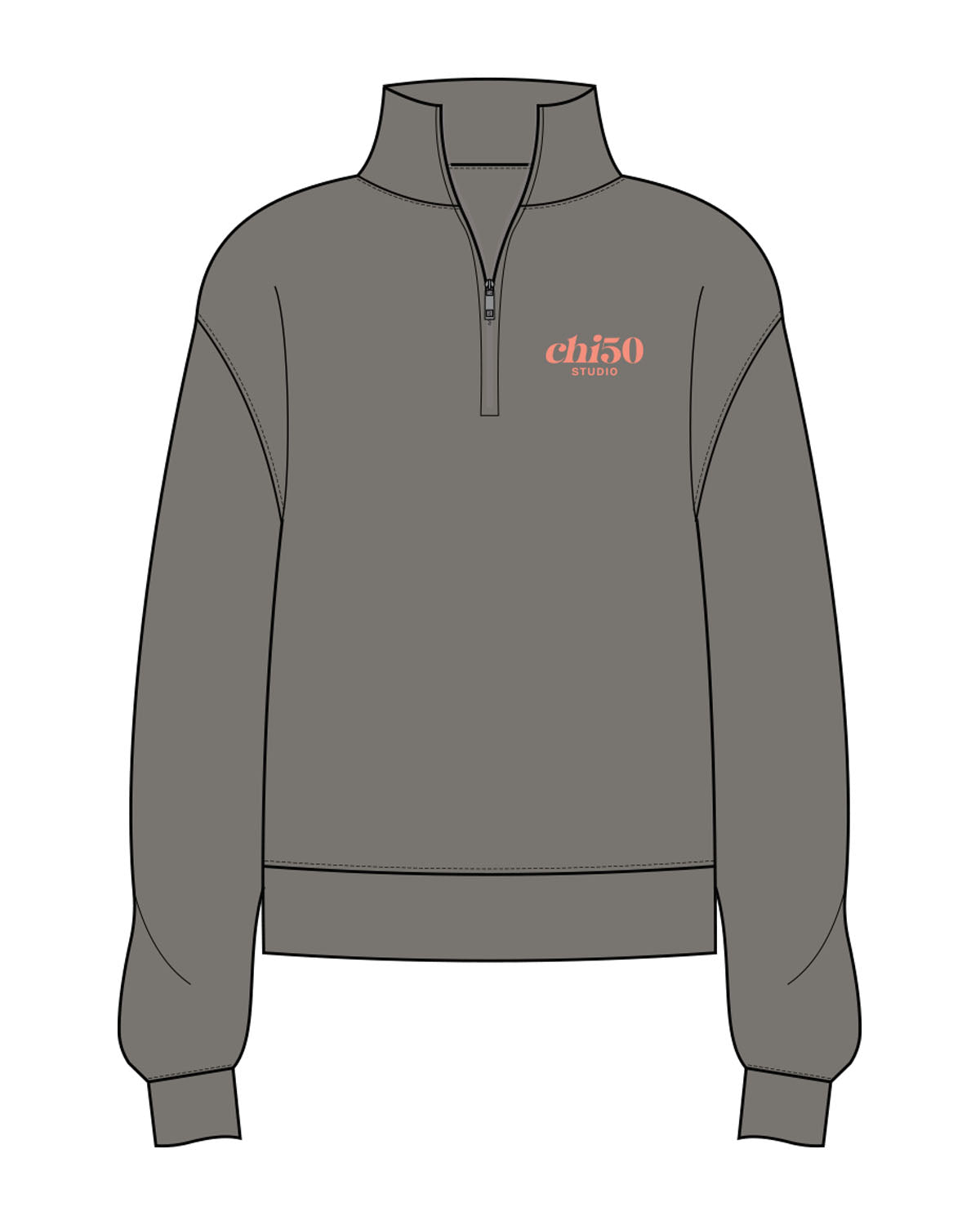 The Womens 1/4 Zip - Washed Gray - Chi50  - Left Chest Stacked - Printed - Coral