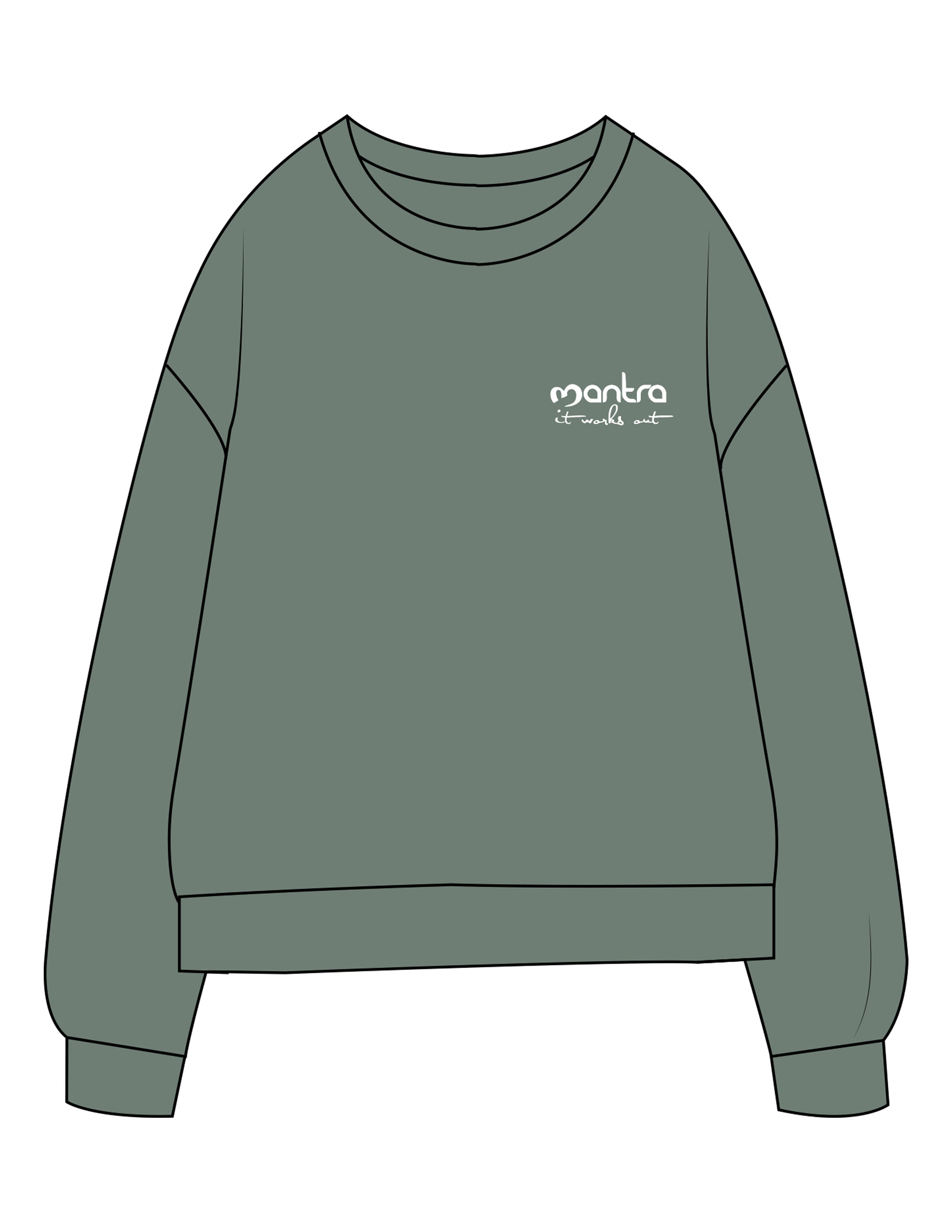 The Midweight Unisex Crewneck - Washed Alpine - Mantra -  Left Chest Stacked - Printed - White