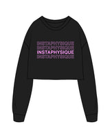 The Crop Terry Crewneck - Black - Instaphysiques - Center Chest Stacked - Hot Pink