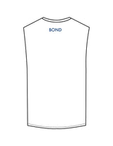 The Muscle Tank - White - Bond Fitness - Center Chest Round & Upper Back - Printed - Blue