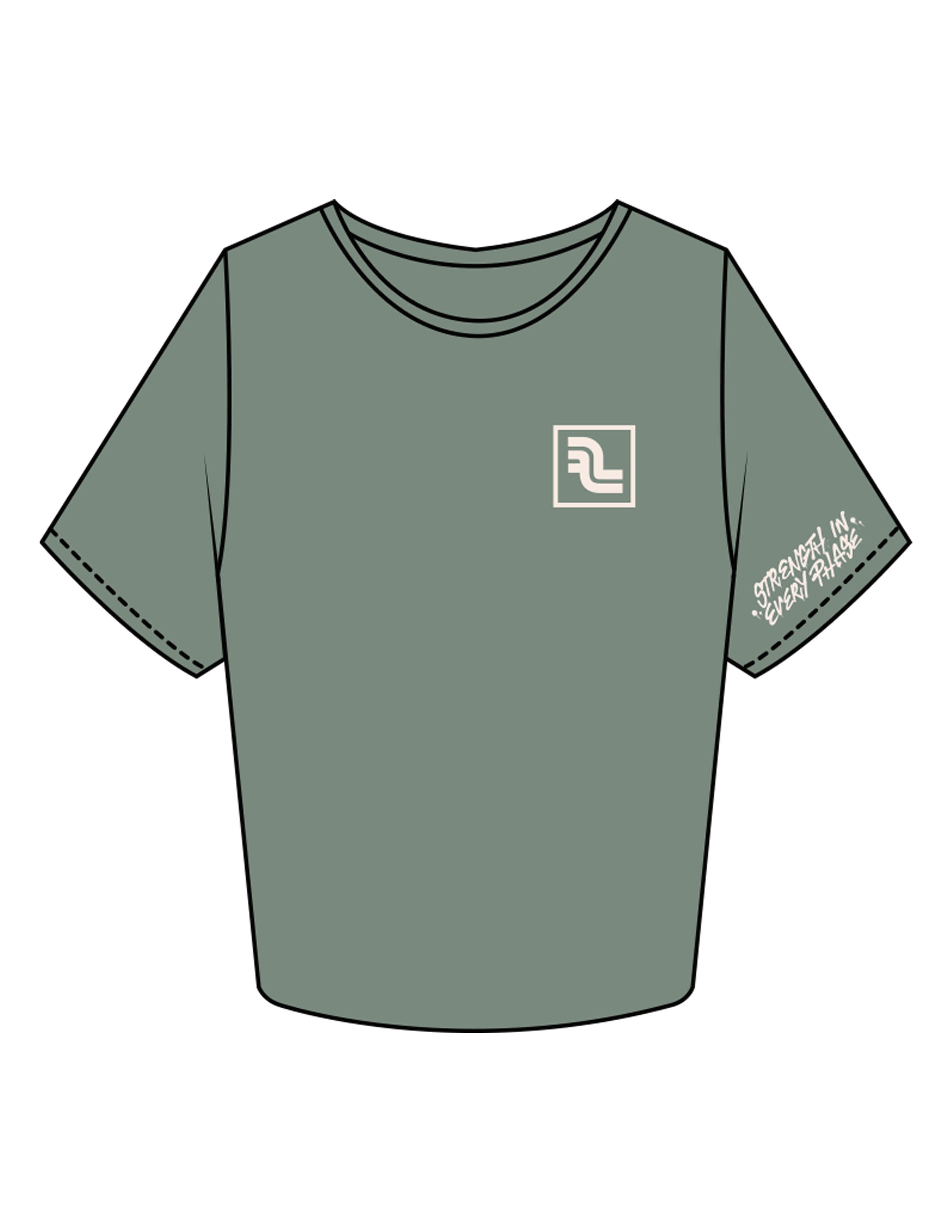 The Crop Tee - Sage - Fase Lagree - Left Chest & Left Sleeve - Printed - Ecru