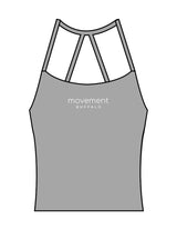 The Womens Sporty Tank - Grey - Movement Pilates Buffalo - Center Chest Stacked - Printed - White