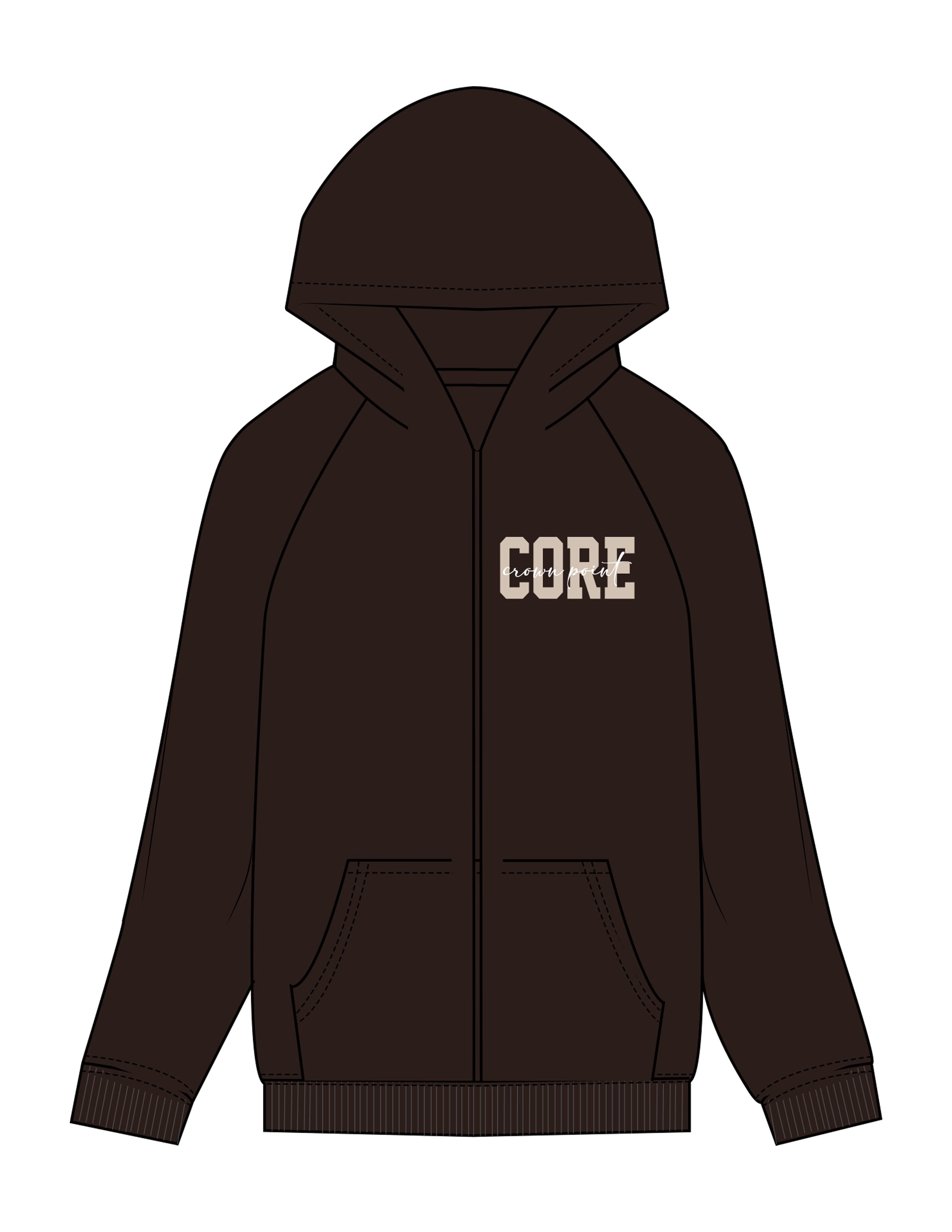 The Recycled Unisex Zip Hoodie - Brown - Core Crown Point - Left Chest - Printed - Full Color
