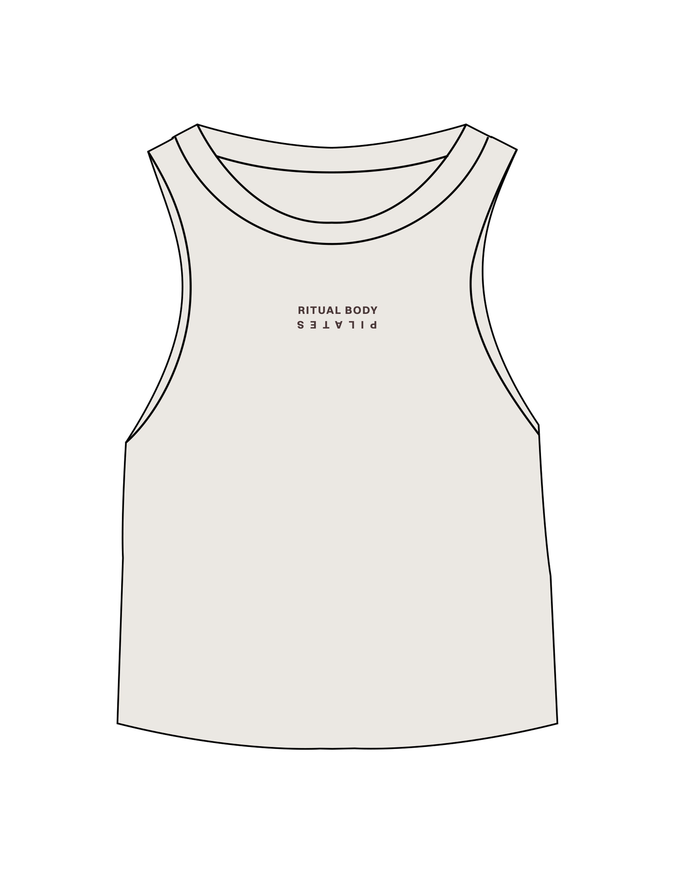 The Micro Rib Racer Crop - Natural - Ritual Body - Center Chest Inverted - Printed - Brown
