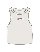 The Micro Rib Racer Crop - Natural - Ritual Body - Center Chest Inverted - Printed - Brown