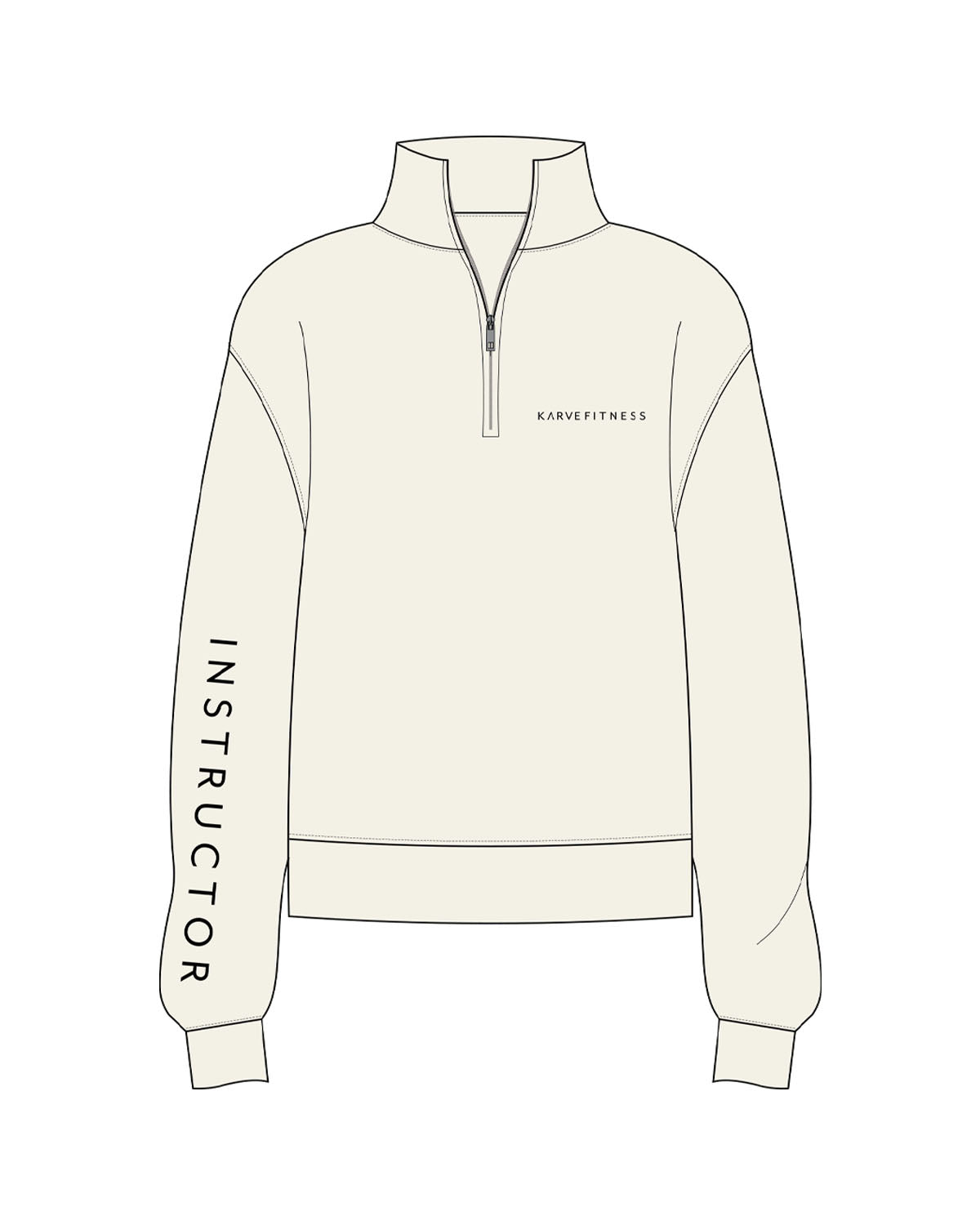 The Womens 1/4 Zip - Off White - Karve - Left Chest & Right Sleeve - Printed - Black