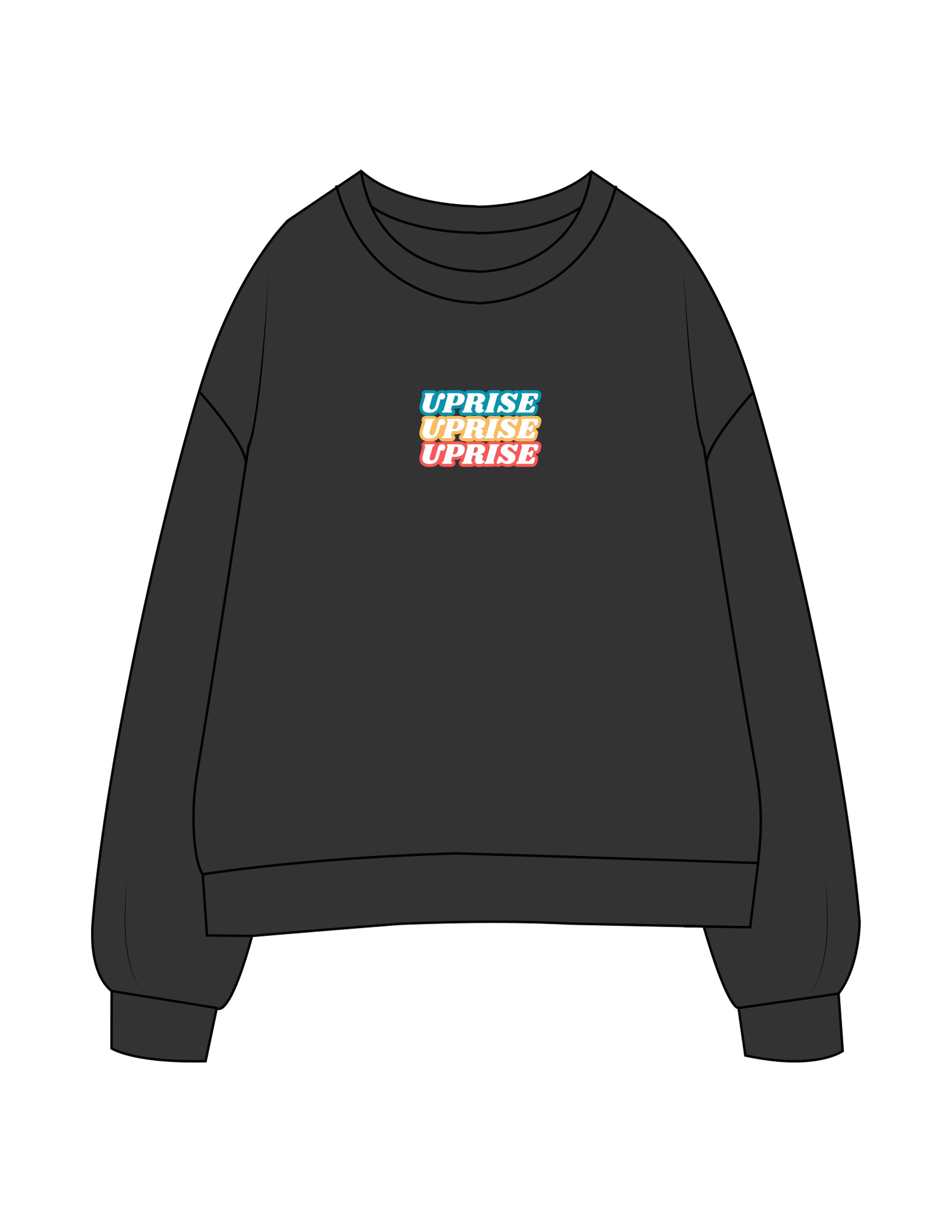The Womens Crewneck - Washed Black - Uprise Hot Yoga - Center Chest Stacked - Printed - Full Color