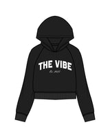 The Womens Crop Hoodie - Black - The Vibe - Center Chest Stacked - White