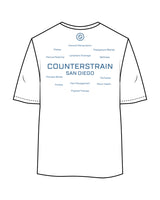 The Womens Oversized Tee - White - Counterstrain - Front & Back Center Stacked - Full Color