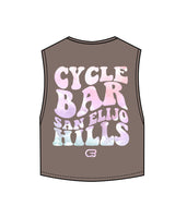 The Crop Muscle Tank - Cacao - Cyclebar - Left Chest & Back Stacked - Printed - Full Color