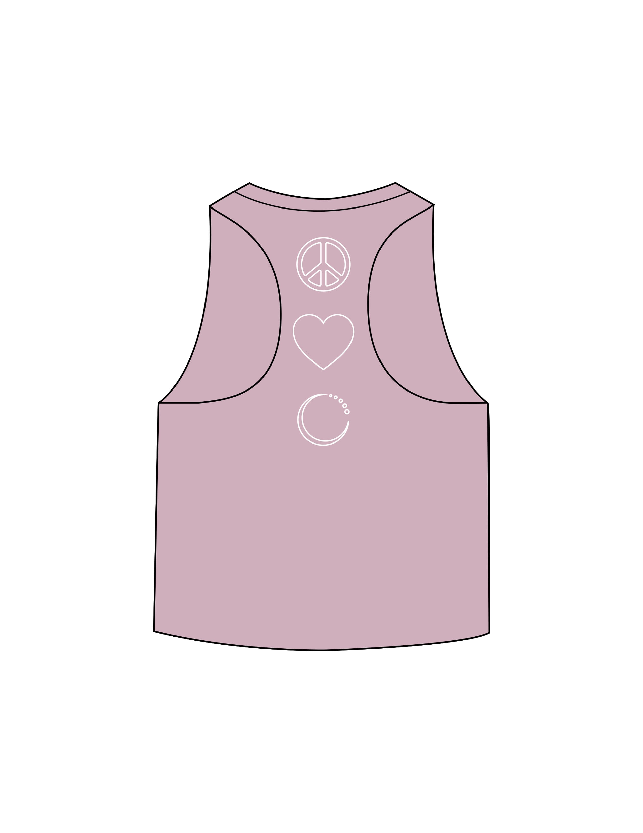 The Crop Muscle Racerback - Heather Orchid - Core Crown Point - Center Chest & Back Stacked - Printed - Off White