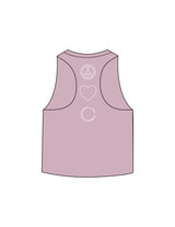 The Crop Muscle Racerback - Heather Orchid - Core Crown Point - Center Chest & Back Stacked - Printed - Off White