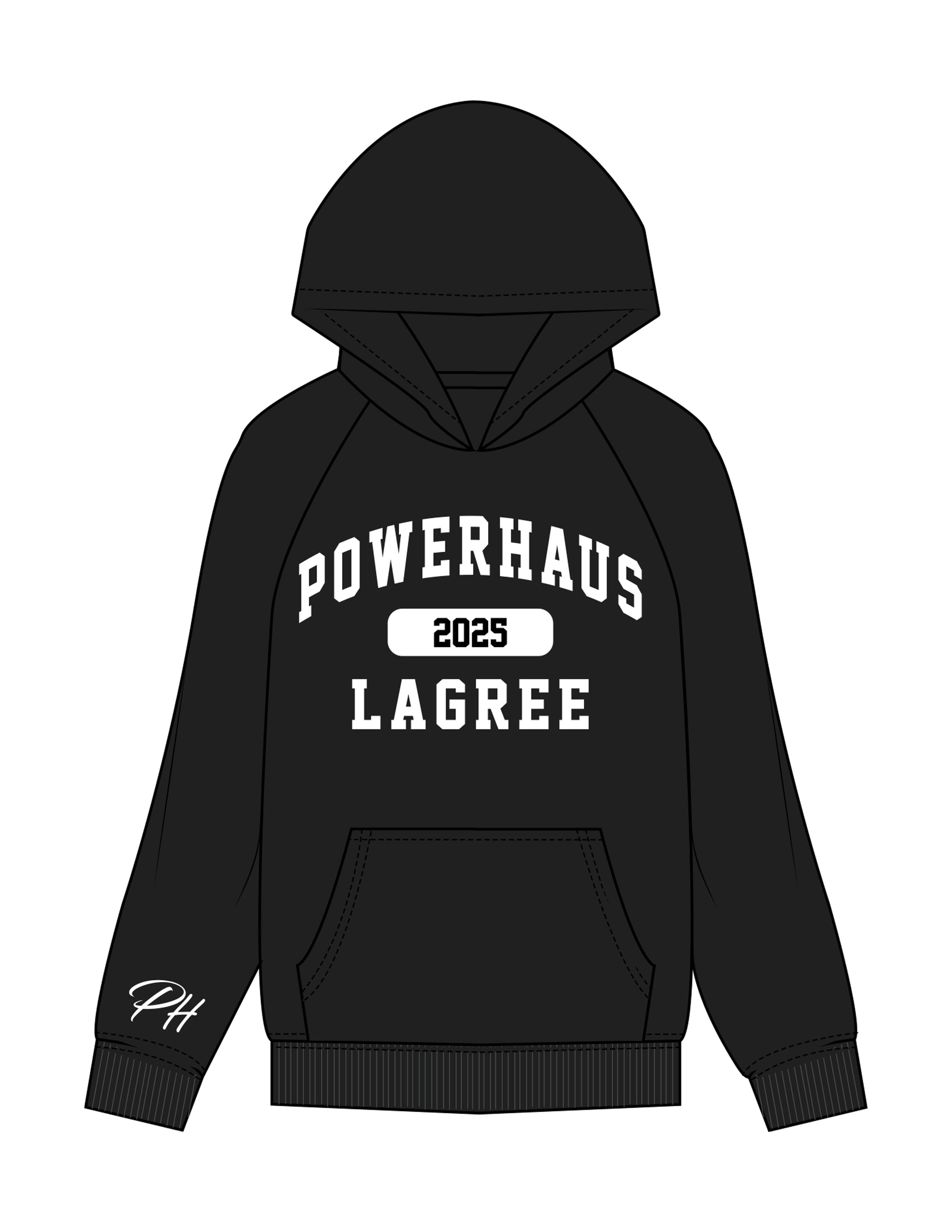 The Womens Hoodie - Black - Powerhaus Lagree - Center Chest & Right Sleeve - Printed - Full Color