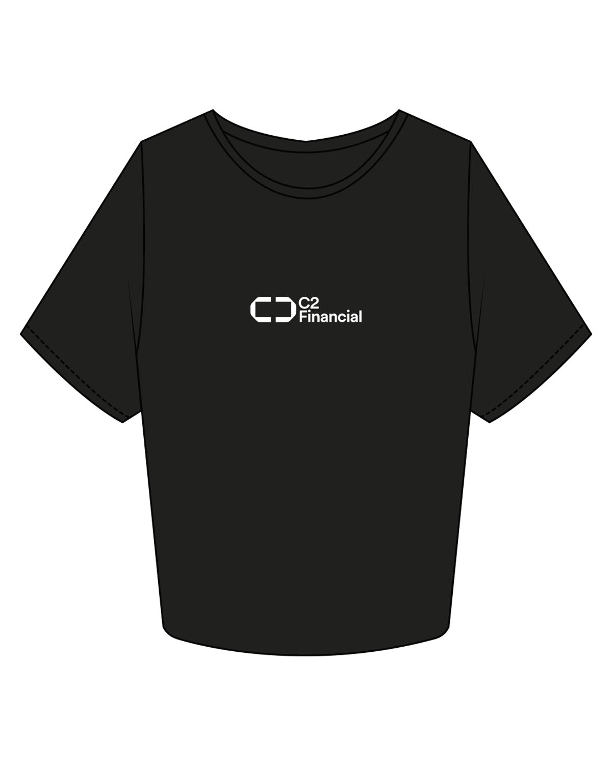 The Crop Tee - Black - C2 Financial - Center Chest Stacked - Printed - White
