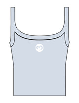 The Micro Rib Strappy Crop Tank - Baby Blue - Mantra - Center Chest Round - Printed - White