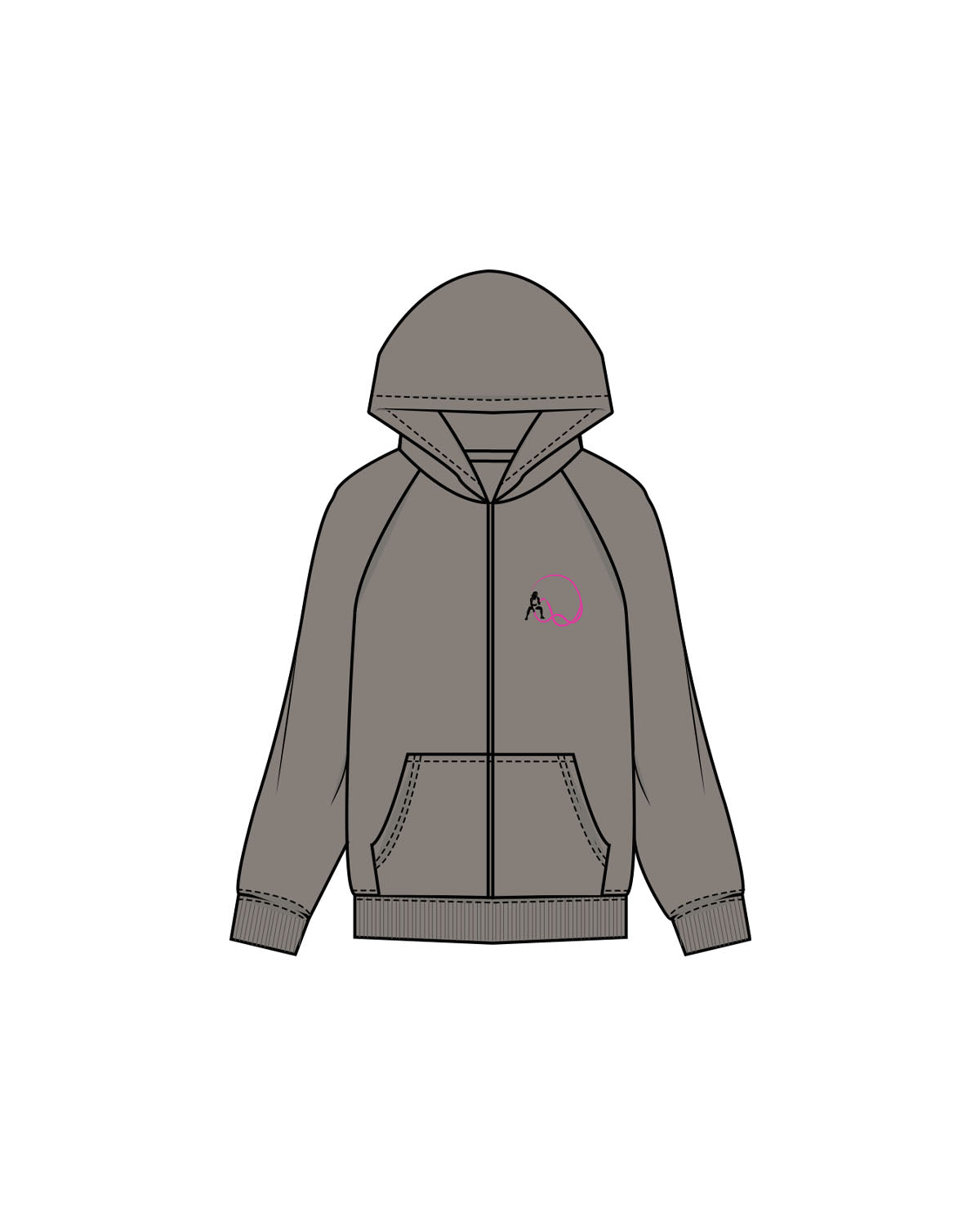 The Womens Zip Hoodie - Washed Gray - The Whole You Wellness - Left Chest & Back Image - Printed - Full Color