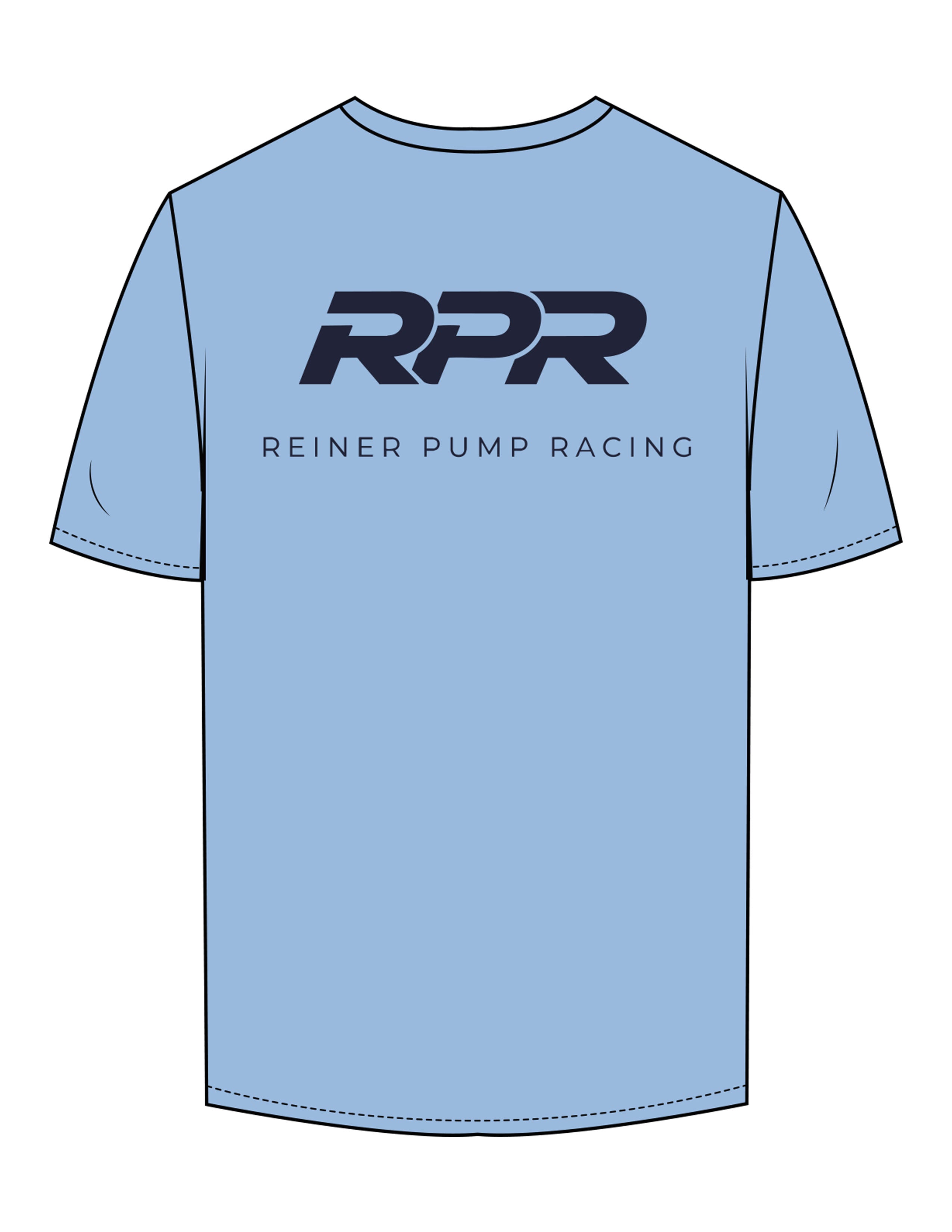 The Mens Tee - Carolina Blue - Reiner Pump Systems - Left Chest & Back Stacked - Printed - Navy