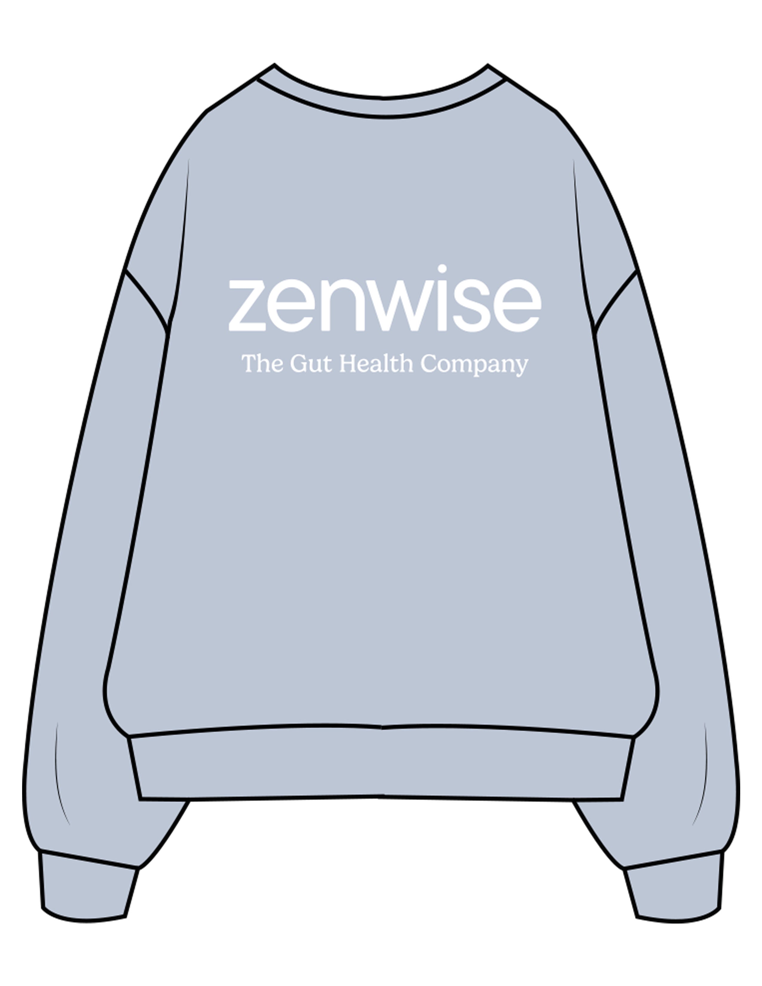 The Mens Crewneck - Powder - Zenwise - Left Chest & Back Stacked - Printed - White