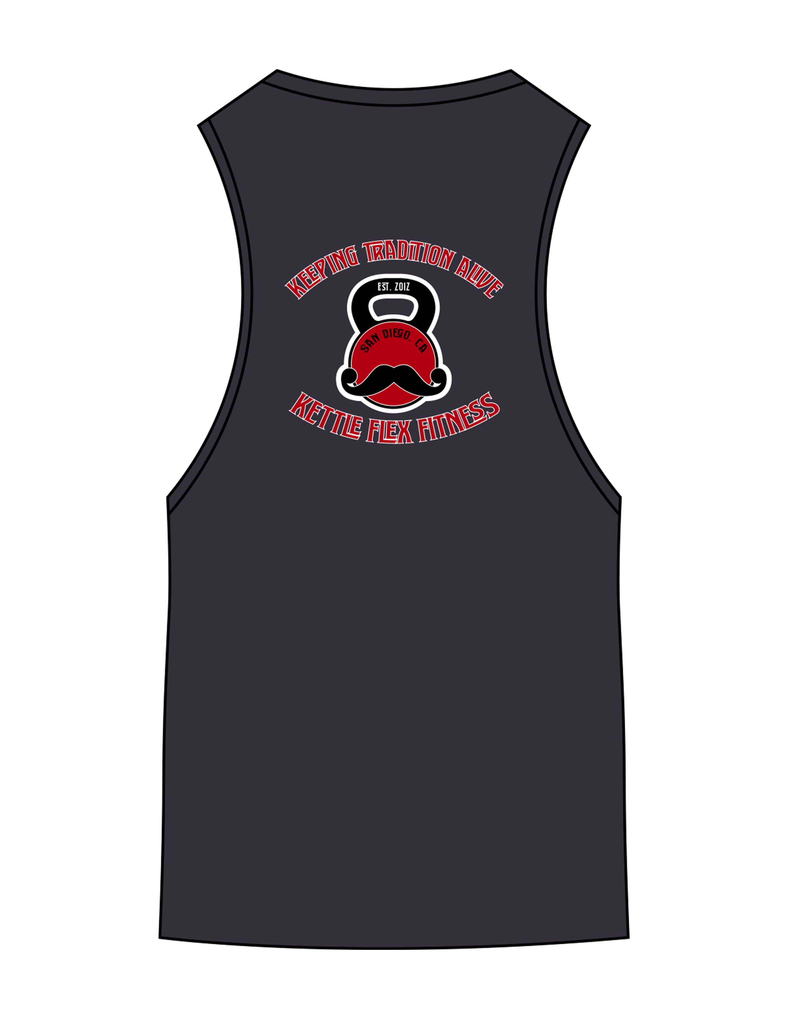 The Scoop Muscle Tank - Midnight - KettleFlex - Center Chest & Back Stacked - Printed - Full Color